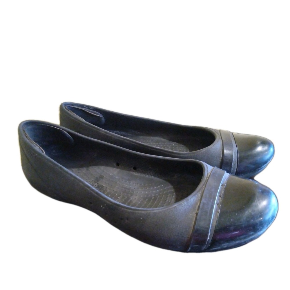 Womens Crocs‎ Black Ballet Patent Cap Top Slip On Shoes Size 5